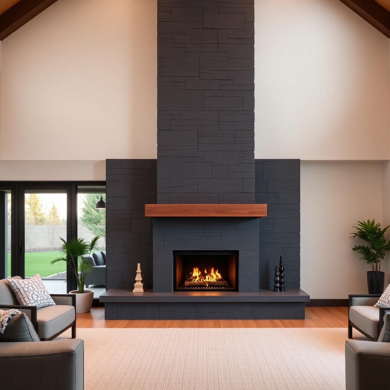 Modern stone fireplace remodel centerpiece